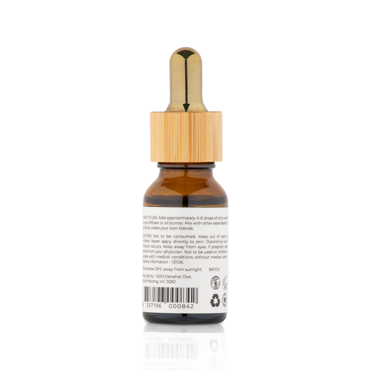 Bulgarian Rose Absolute Oil – Rosa Damascena in amber glass bottle – Holy Sanity - Rear of bottle
