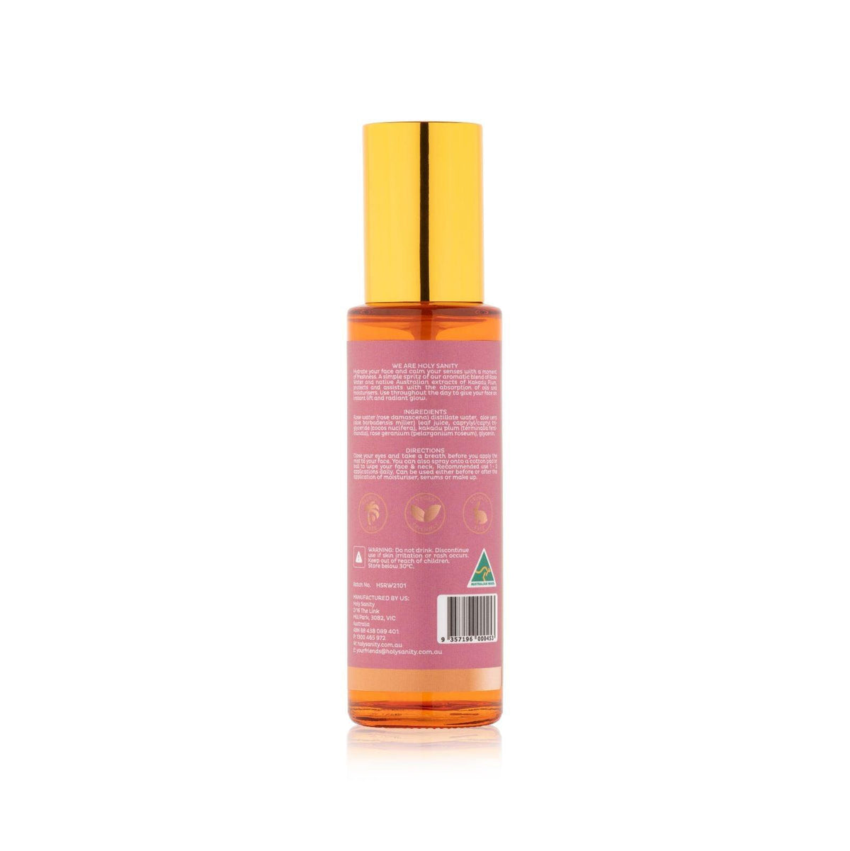 Rose Water Kakadu Plum Replenishing Face Mist (100ml) - Holy Sanity 